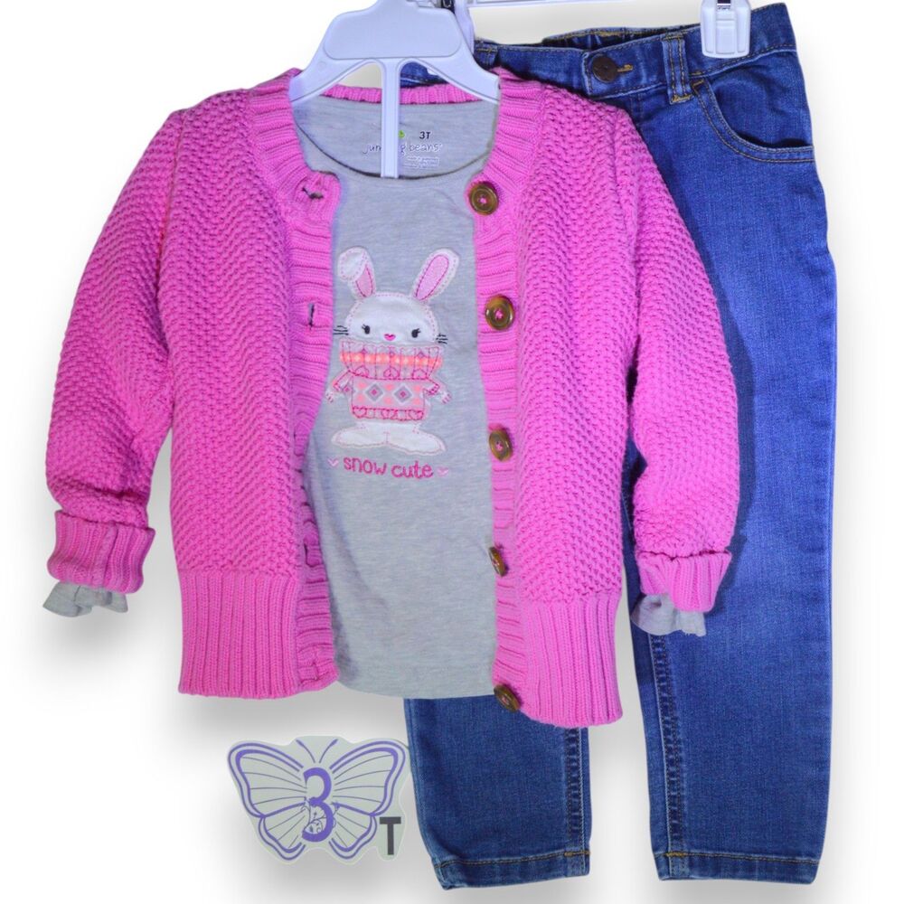 3T Toddler Girls 3pc Bunny Outfit, Set, Oshkosh, Jumping Beans
